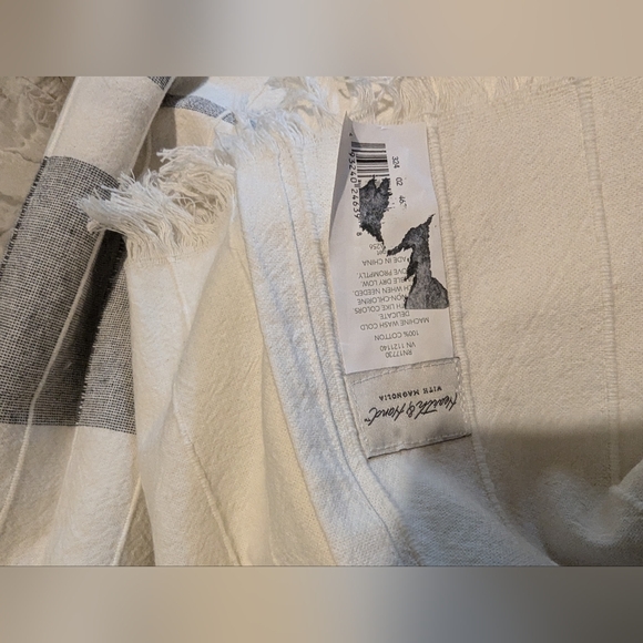 Hearth Hand Magnolia Sour Cream Black Stripe Throw Blanket Fringed Nwot - Picture 2 of 4